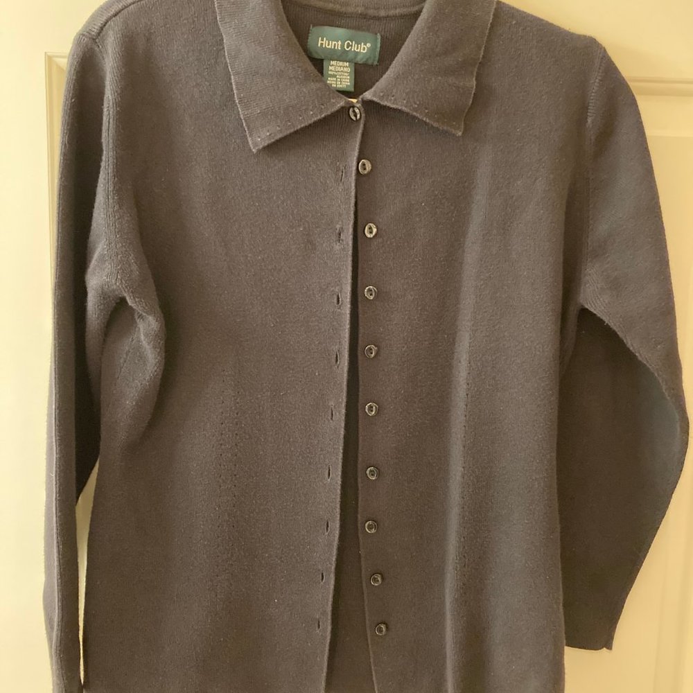 Hunt Club Vintage Black 100% Cotton Cardigan Y2K Size Medium